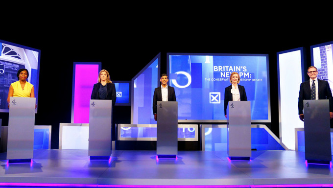 英保守黨魁選舉第二場電視辯論。AP圖