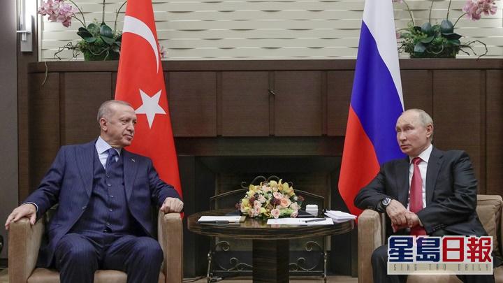 普京与埃尔多安会面期间，双方谈到乌克兰谷物出口问题。 AP图片