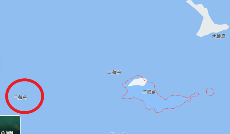 三胆岛位置。 （取自Google地图）