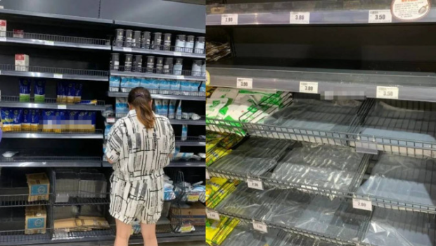江苏常州有民众到超市抢购食盐，货架存货被一扫而空。