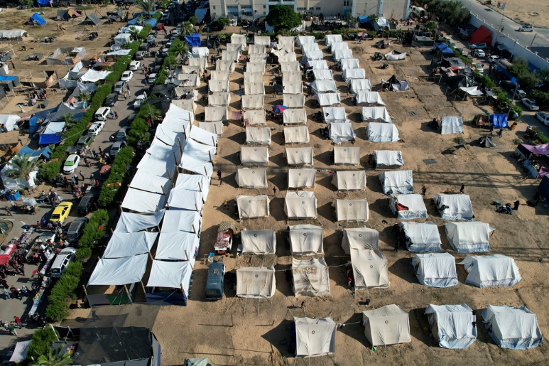 联合国在加沙南部为巴勒斯坦难民设立的临时帐篷营。 美联社