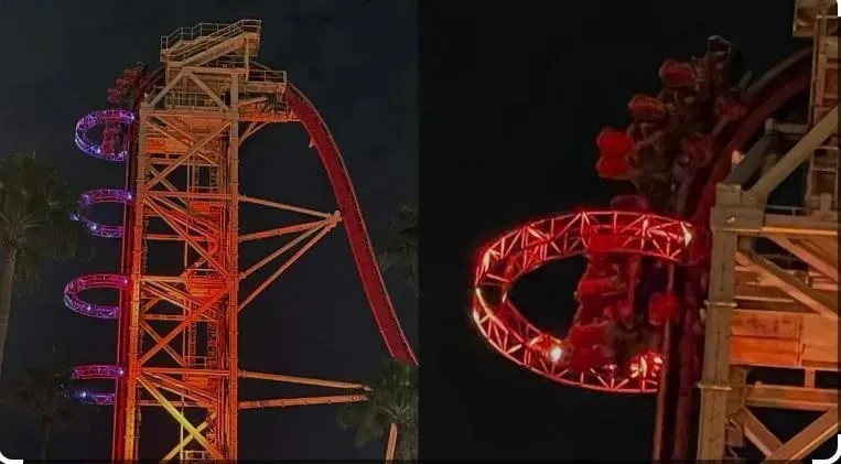 过山车在几近垂直的轨道上故障