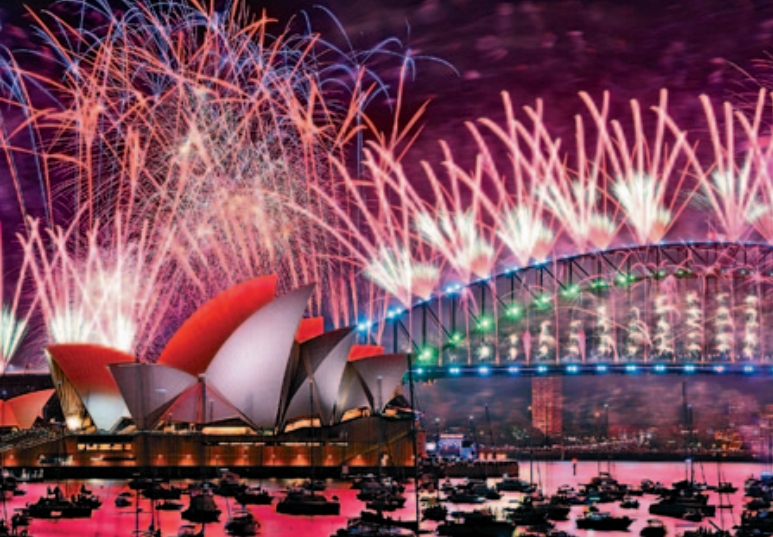 澳洲悉尼歌剧院和港湾大桥上空
