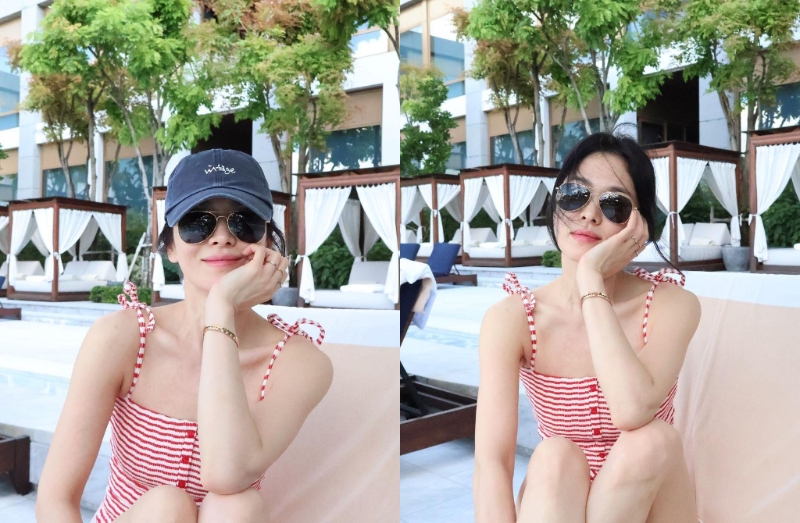 宋慧乔罕晒泳装照享受度假氛围。 宋慧乔罕晒泳装照享受度假氛围。