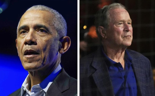 美国前总统奥巴马（左）和小布什（右）（资料图）