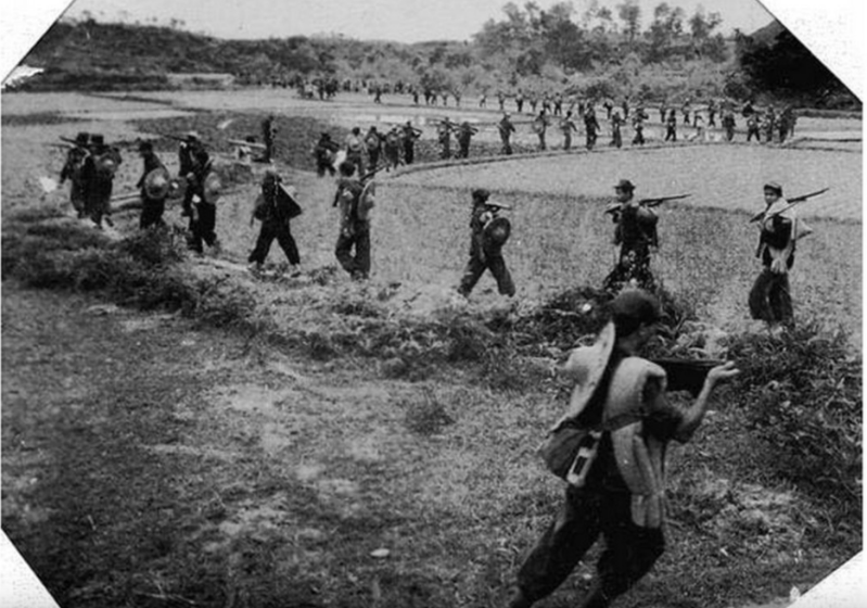 抗日战事中东江纵队港九独立大队在香港边界附近行军情况，约1945年