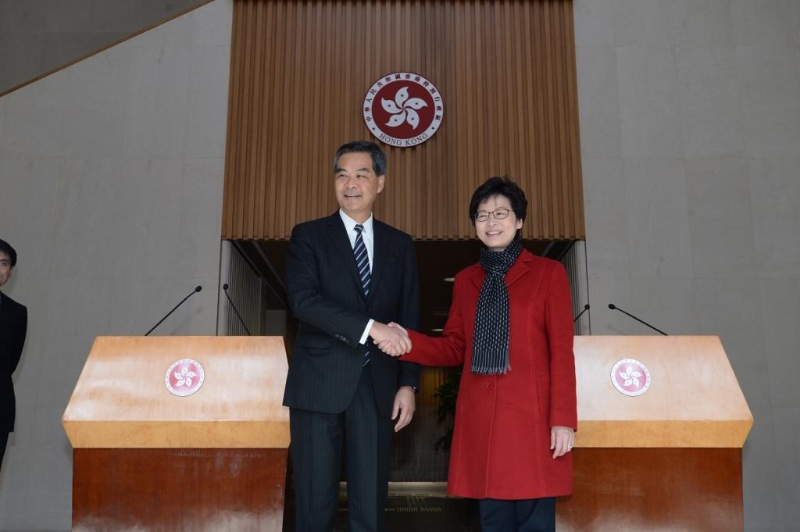 梁振英在林郑月娥当选后翌日进行会面。 资料图片