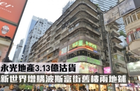 香港 | 新世界增购波斯富街旧楼两地铺，永光地产3.13亿港元沽货