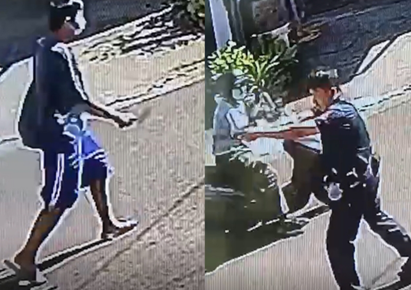 台南一名員警開槍自衛,路旁阿北竟超淡定觀看。(翻攝畫面)