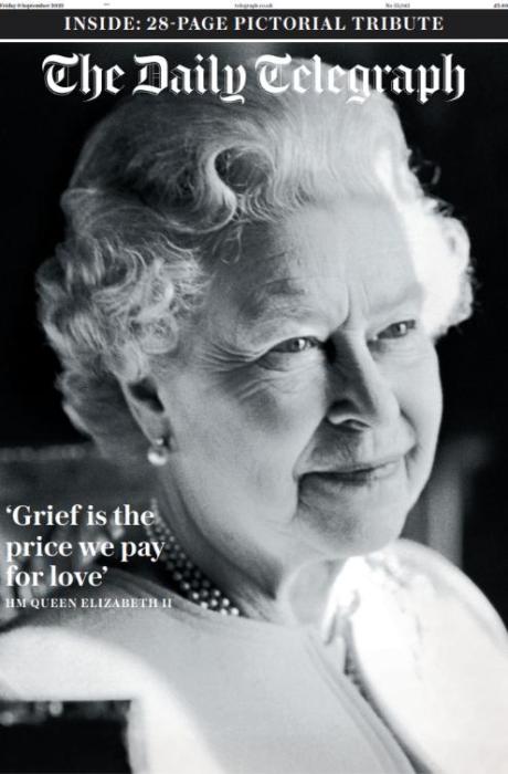 《每日电讯报》2022年9月9日头版。 《每日电讯报》2022年9月9日头版。