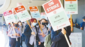旧金山国际机场爆发工潮，近千餐饮工人罢工争加薪
