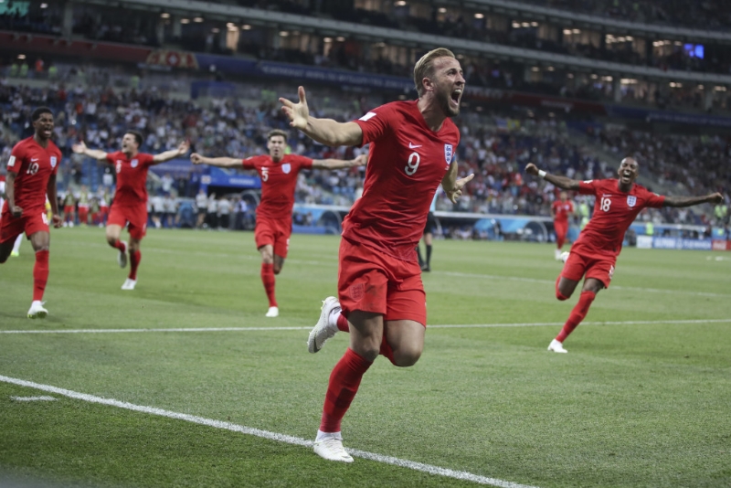 一八年世界盃分組賽首戰，英格蘭球星哈利卡尼先開紀錄後被突尼西亞追平，戰至補時終靠卡尼再入一球絕殺贏2:1。AP資料圖片