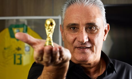Tite pictured with a replica of the World Cup trophy in Rio de Janeiro last month.