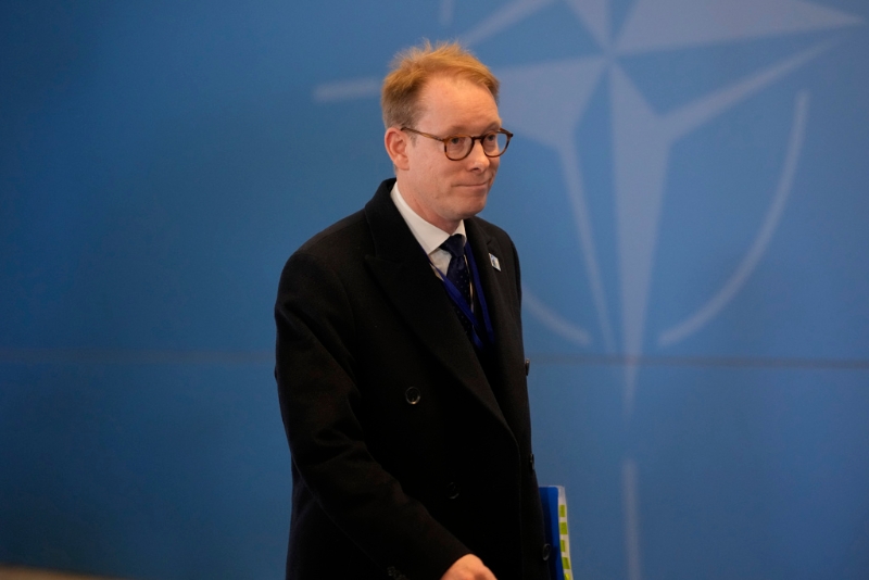 北約外交部長會議第1天在羅馬尼亞布加勒斯特舉行，圖為瑞典部長外交部長比爾史特龍（Tobias Billstrom） 照片。（美聯社）