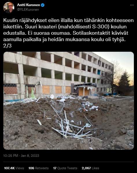 芬兰记者走访了克拉马托尔斯克市这两处宿舍，并在twitter上分享了现场情况，指所谓的军营未驻扎任何人。