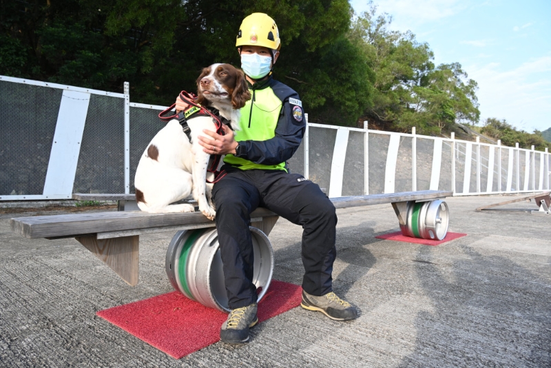 领犬员蒋天朗与英国出生的搜救犬Twix建立默契与信任。 梁文辉摄