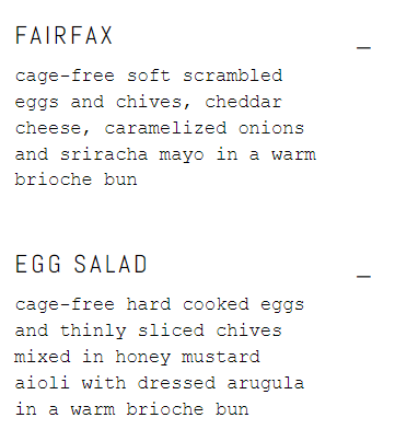 美國Eggslut餐牌——SANDWICHES