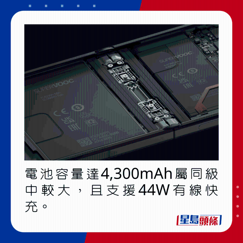 电池容量达4，300mAh属同级中较大，且支持44W有线快充。