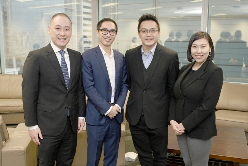 左起：立法會議員李惟宏，Hong Kong BGE首席法律總監黎明俊，Hong Kong BGE行政總裁歐陽健男，立法會議員林琳