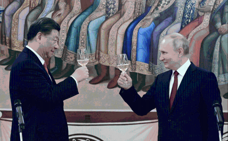 国家主席习近平与俄罗斯总统普京2023年3月21日出席在俄罗斯莫斯科克里姆林宫举行的招待会。 路透社