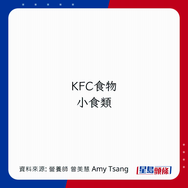 KFC食物卡路里(小食类)