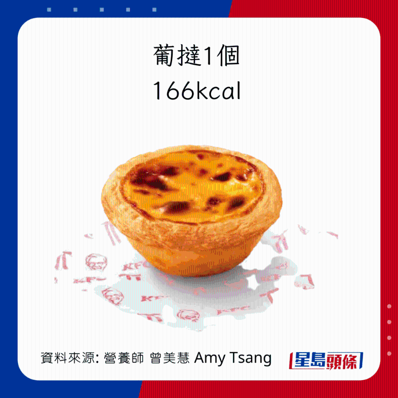 KFC小食卡路里:葡撻1個