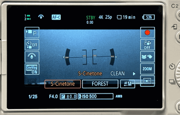 Vlogger可以通過不同的Look及Mood組合，如S-Cinetone配Gold，為畫面添上獨特的電影風格。