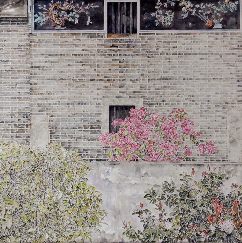 《古屋》接近黑色的部分是用了多種顏色混和而成。