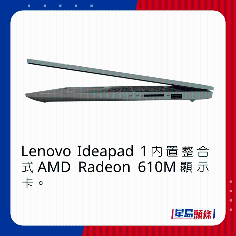 Lenovo Ideapad 1内置集成式AMD Radeon 610M显卡。