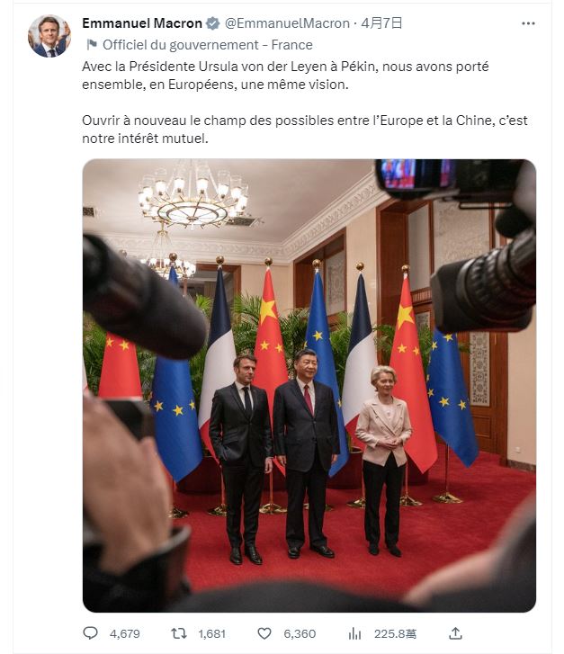 馬克龍在推特發文談訪華感受。