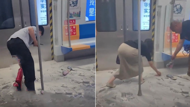 北京地铁女乘客“尿袋”突爆炸，工作人员及时灭火，幸无人受伤