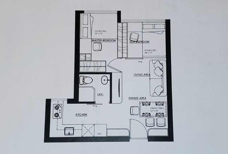 设计图可见单位设计为两房两厅。