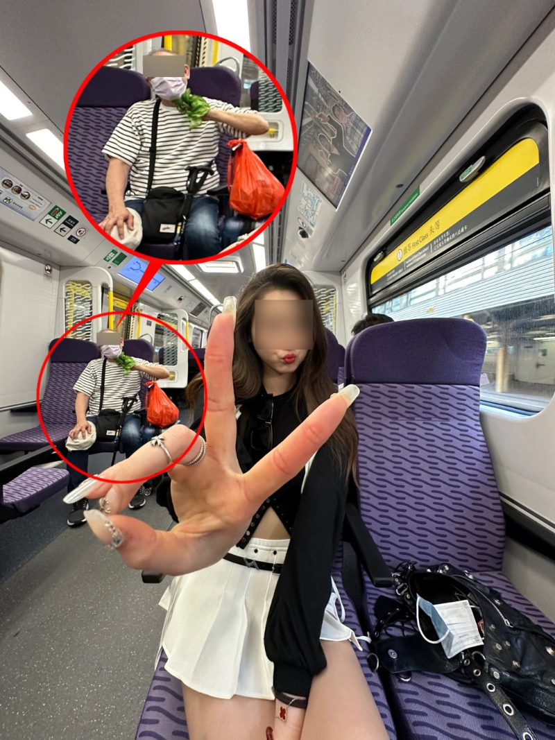 在少女放闪的相片中，看到一名阿伯睇到后狂飙汗，不停抹汗，引发网民热议。