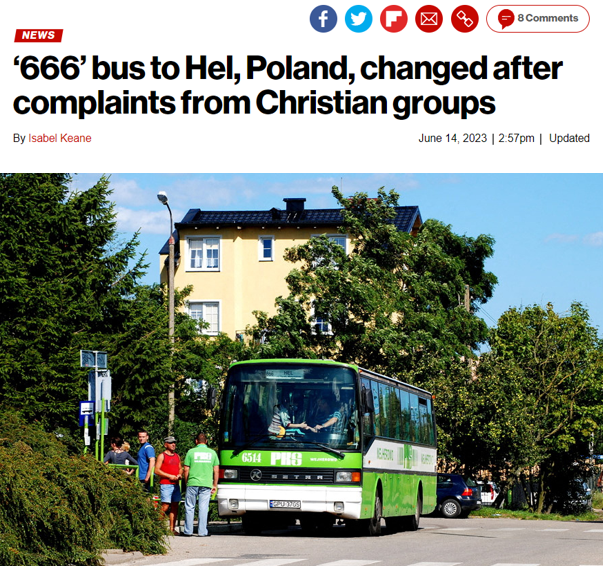 波兰一地666路巴士被迫改名