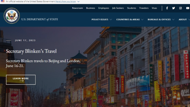 美国国务院网站首页背景图片更换为中国街景
