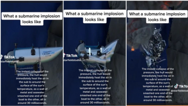 网友制作动画,显示潜艇瞬间粉碎。 网友制作动画,显示潜艇瞬间粉碎。