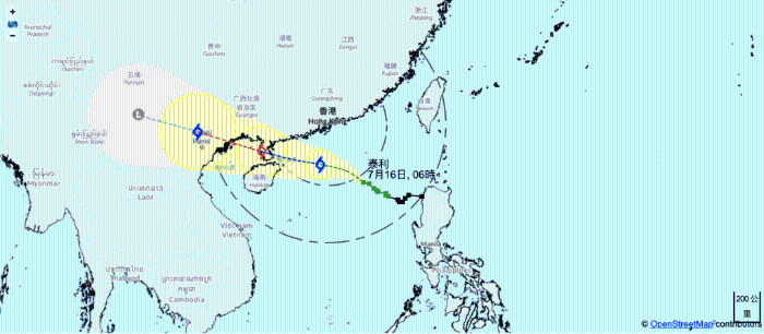 台风泰利路图。