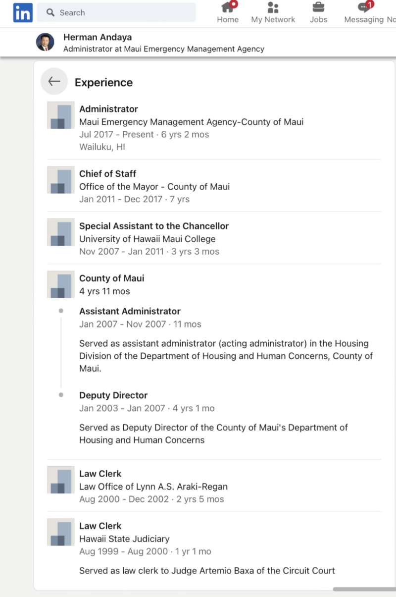 安达亚(Herman Andaya)被指没有应急救灾经验。 图为其领英(LinkedIn)简历 安达亚(Herman Andaya)被指没有应急救灾经验。 图为其领英(LinkedIn)简历