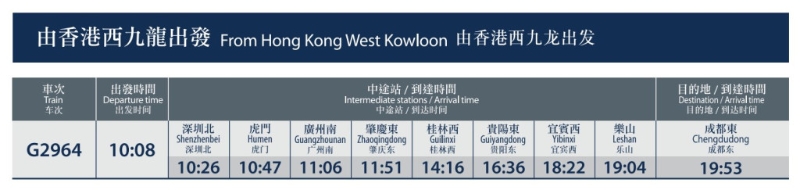 香港西九龙站出发的G2964驶经桂林西站。