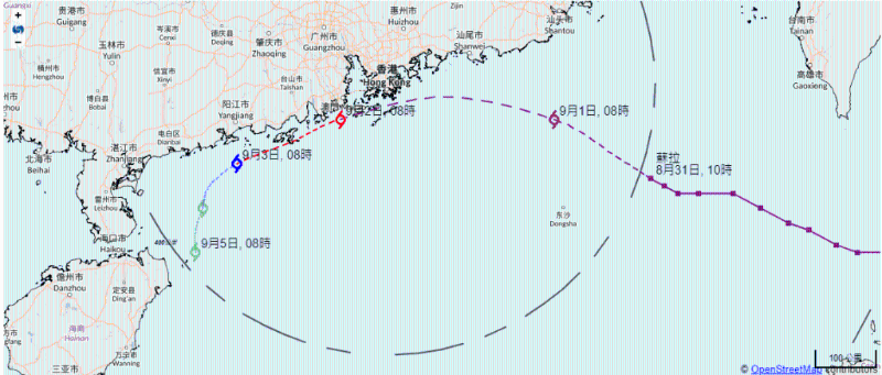 超强台风苏拉将在明天（9月1日）及后天最接近珠港口一带。 天文台网页截图