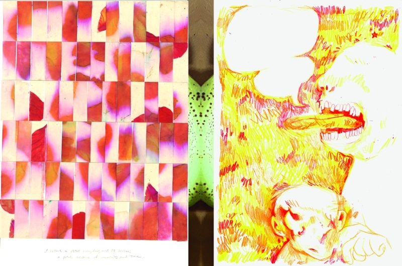 Wing Hui(许颖)用上收集回来的花瓣、喷墨及经浸泡的纸张,跟Guaire Mickenna以颜色铅笔的画作完美结合。 Wing Hui(许颖)用上收集回来的花瓣、喷墨及经浸泡的纸张,跟Guaire Mickenna以颜色铅笔的画作完美结合。