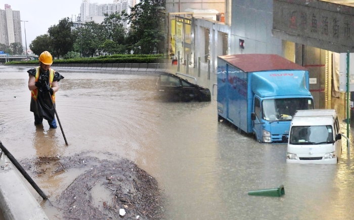 世纪暴雨后，香港多区出现满地泥泞。