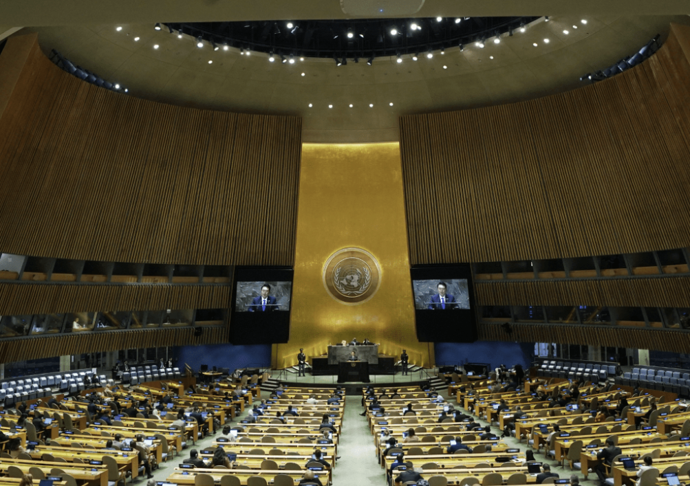 韩国总统尹锡悦周三(20日)在联合国上发言。美联社 韩国总统尹锡悦周三(20日)在联合国上发言。美联社