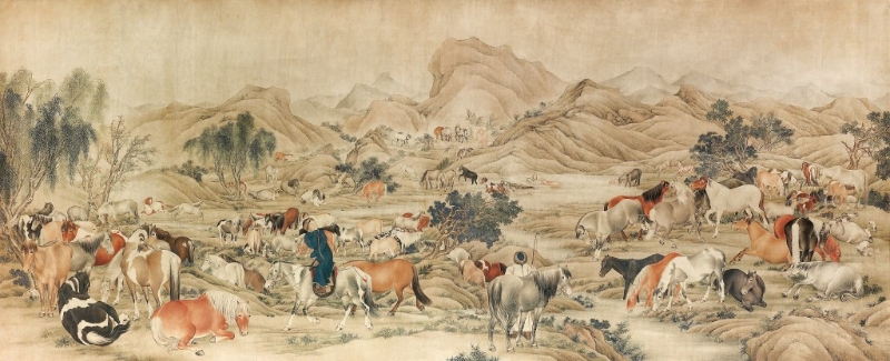 百骏图横幅。 清代（19世纪中期）。 （香港中文大学文物馆借展）