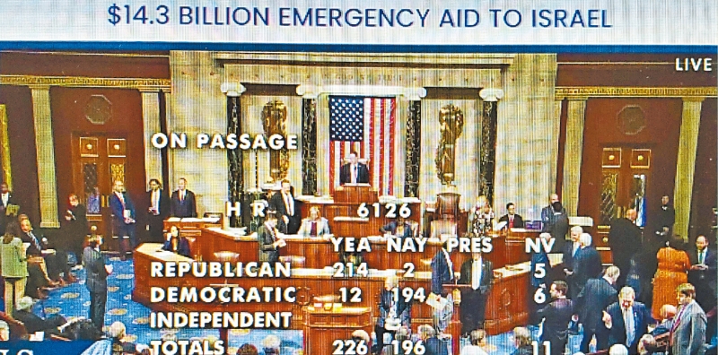 共和党掌控的众议院通过法案,同意向以色列提供143亿元经济援助,但控制参议院的民主党反对,白宫也表示总统拜登将行使否决权。 电视截图 共和党掌控的众议院通过法案,同意向以色列提供143亿元经济援助,但控制参议院的民主党反对,白宫也表示总统拜登将行使否决权。 电视截图