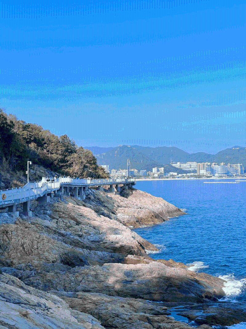 全长约1公里的栈道,看海一流。 全长约1公里的栈道,看海一流。