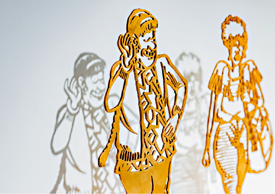 展品项目包含采用不同媒介的艺术作品,例如图示的钢制人物雕塑。 展品项目包含采用不同媒介的艺术作品,例如图示的钢制人物雕塑。