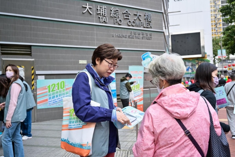 政制及内地事务局常任秘书长傅小慧（中）到大埔区宣传区选。