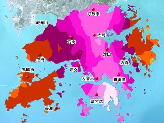 “海葵”残馀相关低压槽为本港带来世纪黑雨，多处录得超过400毫米雨量。 天文台图片