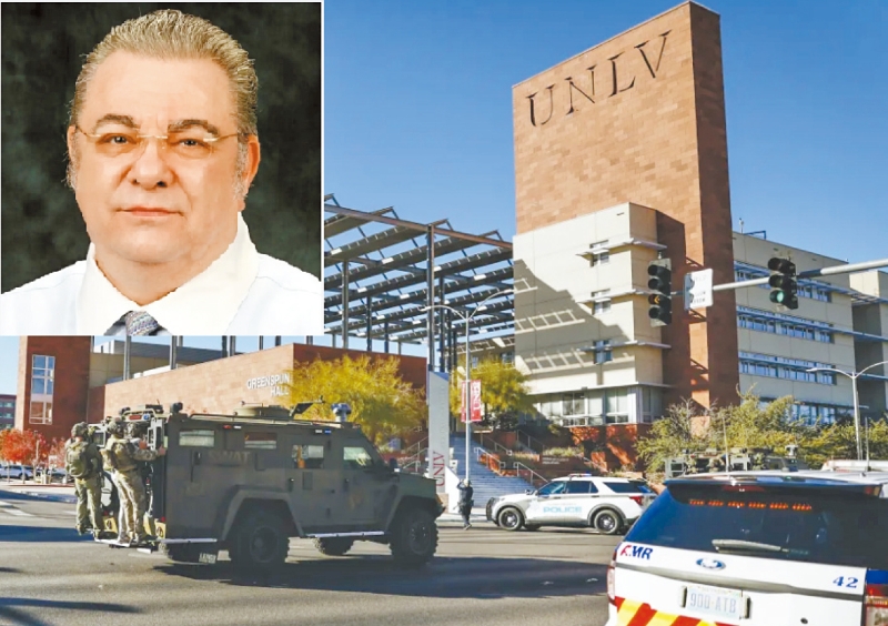 内华达大学拉斯维加斯分校枪击案,当局证实疑凶是67岁教员波里托。纽约邮报美联社图片 内华达大学拉斯维加斯分校枪击案,当局证实疑凶是67岁教员波里托。纽约邮报美联社图片